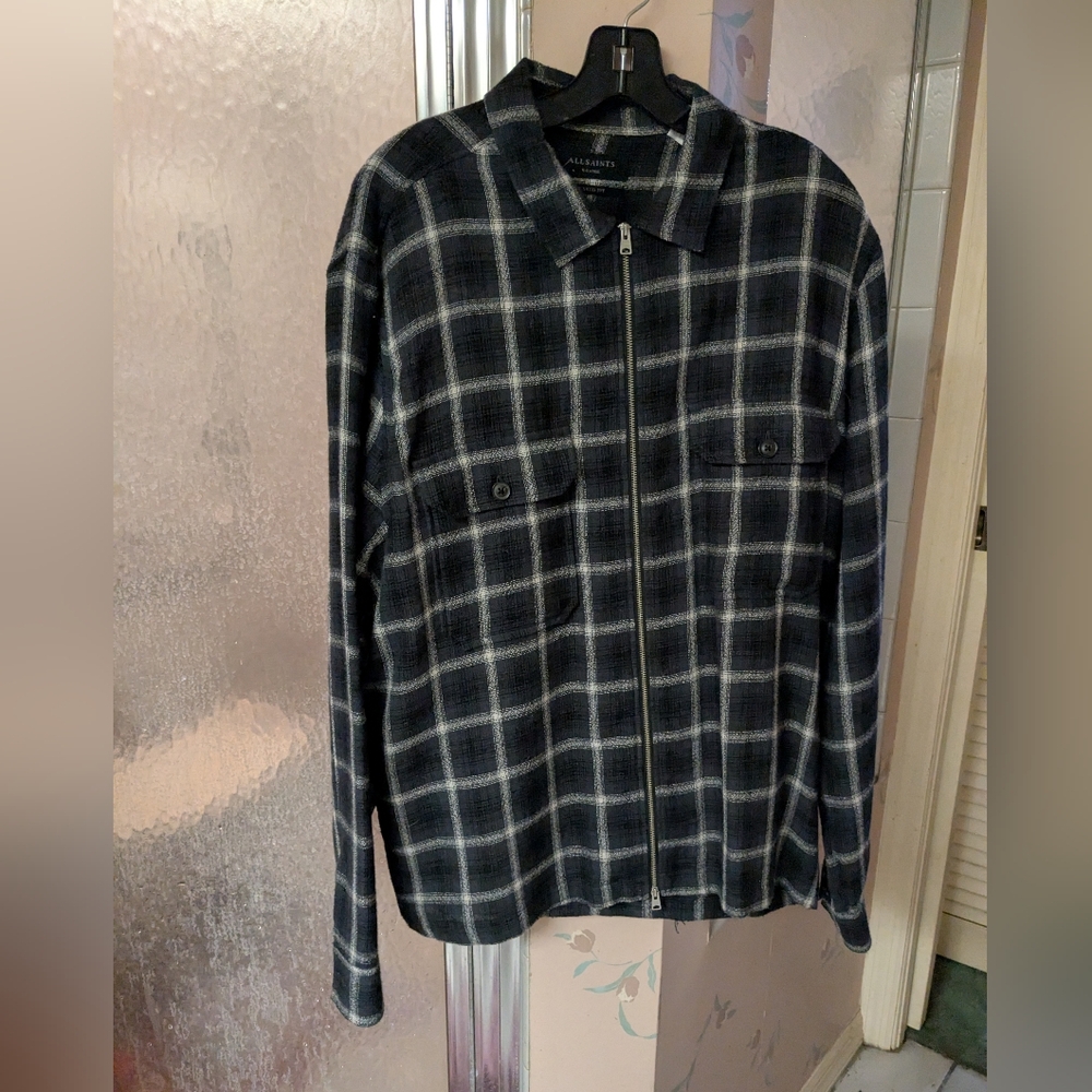 All Saints Black and White Plaid Wool Plaid Men's Jacket XL Extra Large Honshu